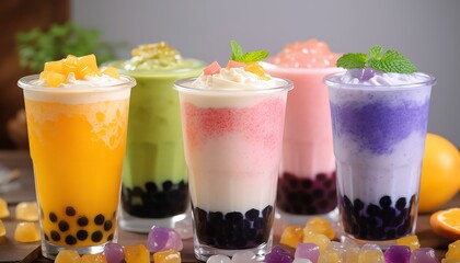 Delicious Fruit Bubble Teas with Whipped Cream Tops