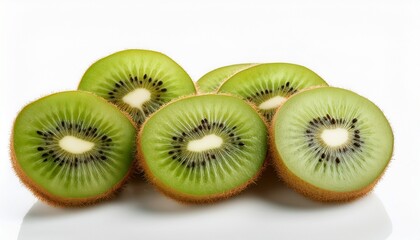 fresh green kiwi fruit slices on white background