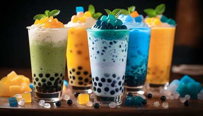 Delicious Fruit Bubble Teas with Whipped Cream Tops