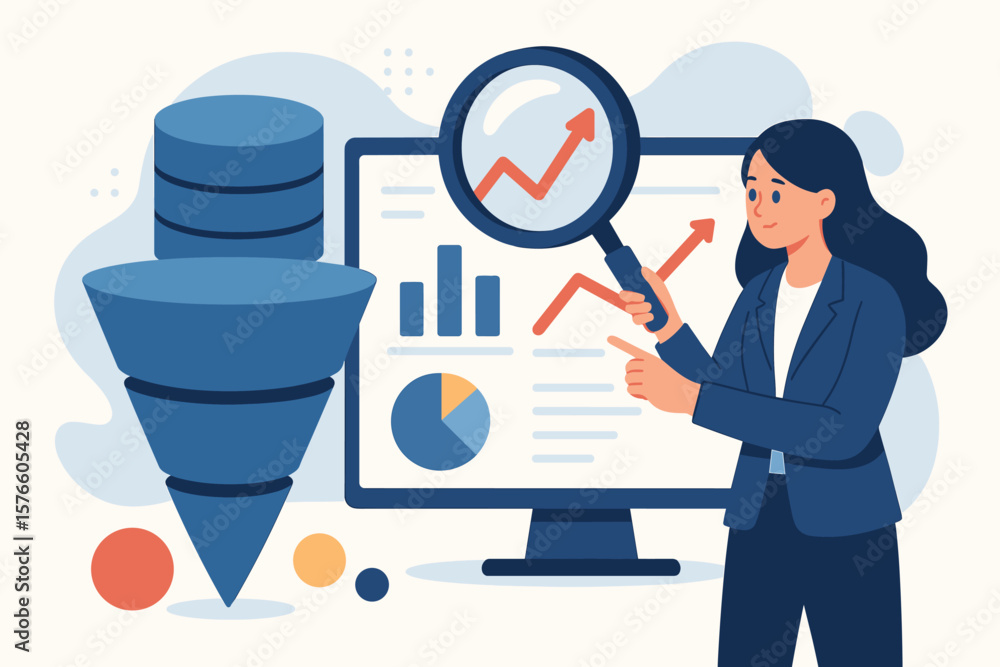 Poster business intelligence and data analysis for business insight. woman analyst working with statistics 