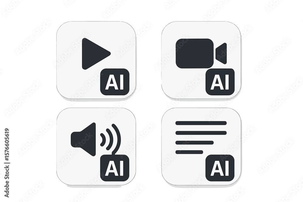 Poster ai media generation button set. create image, video, audio, text files with artificial intelligence.