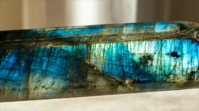 Close-up of iridescent labradorite gemstone with blue hues  