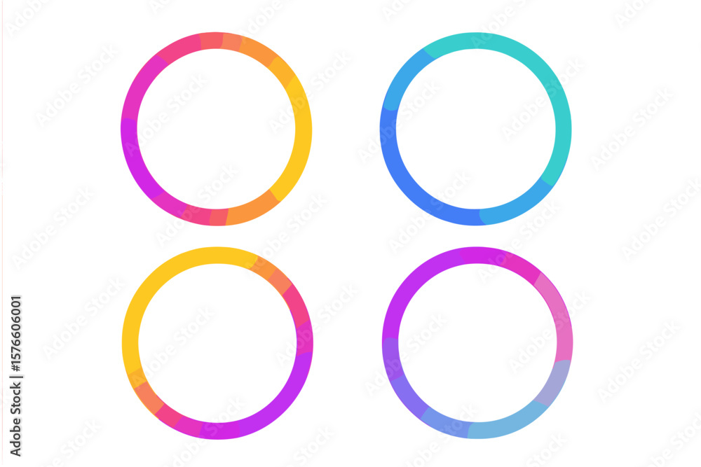 Poster vibrant gradient circle frames set. abstract colorful round borders for app ui, web design, social m