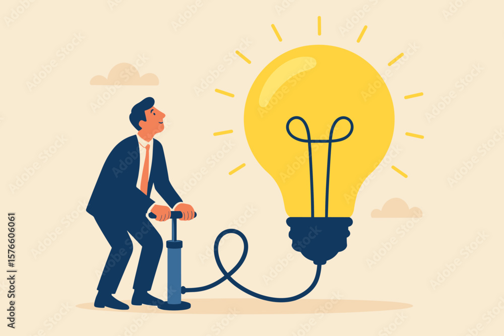 Poster create new idea, creativity, innovation to solve problem. idea development or invention. imagination