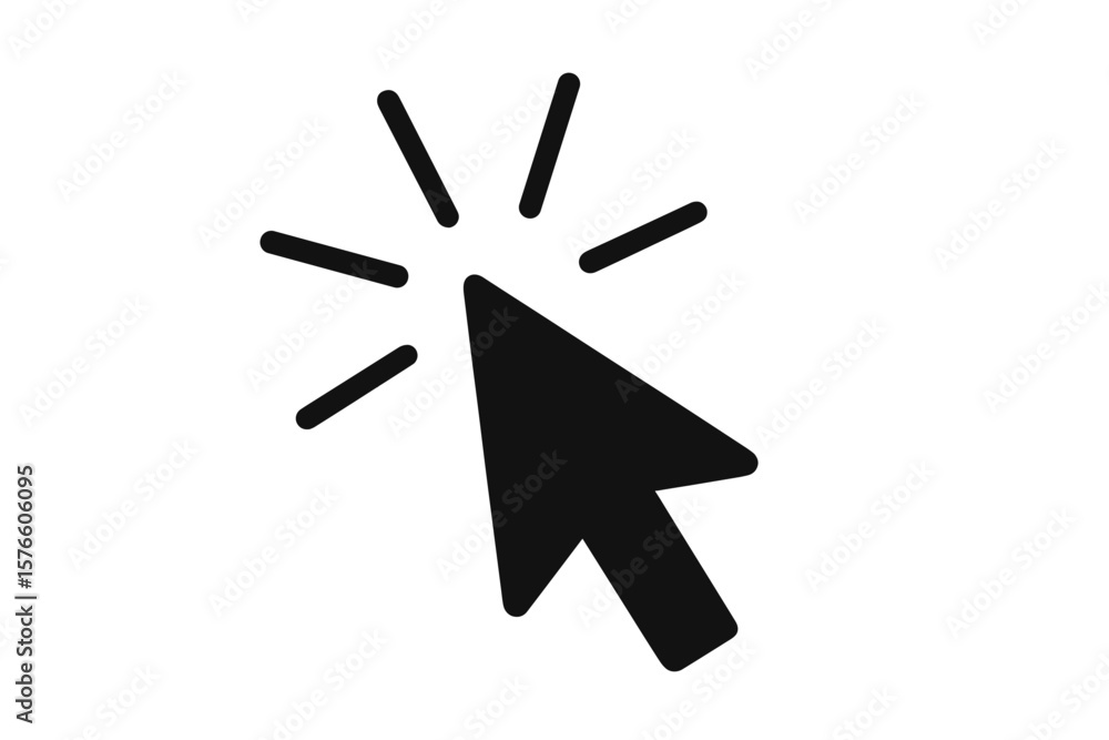 Aufkleber mouse cursor click icon. black pointer arrow with click rays. simple computer mouse symbol for app, 