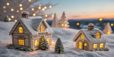 Peaceful Holiday Village with Snowy Pines