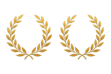 Golden laurel wreath vector illustration. Trophy and award for winner or champion. Symbol of victory, success, honor, and achievement. Elegant gold badge or emblem design.