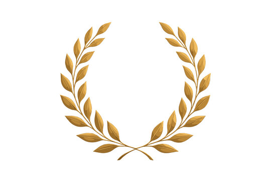 Golden laurel wreath vector illustration. Gold award symbol of victory, achievement and success. Winner trophy icon for champion or leader. Noble circular leaf branch.