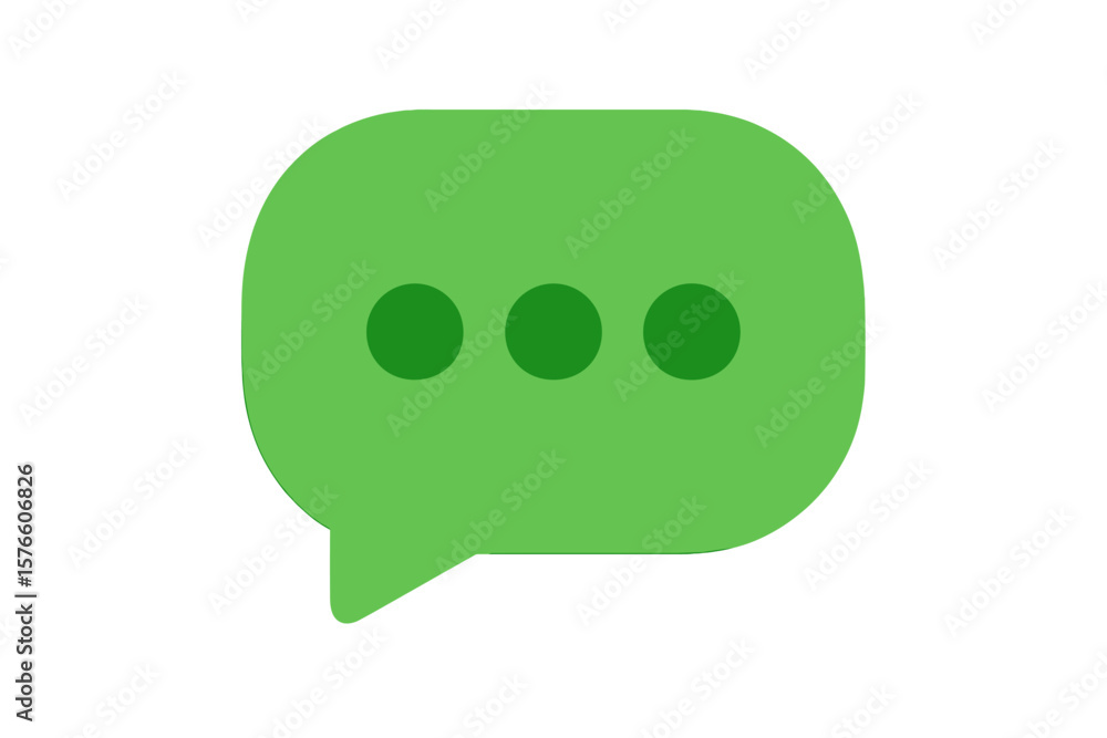 Poster green chat message icon. speech bubble with three dots. messaging symbol. communication notification