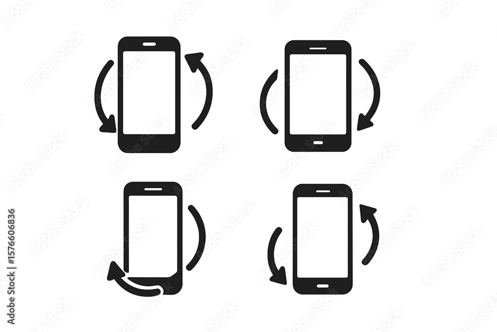 Poster smartphone rotation icon set. mobile device rotate symbols for app interface, screen orientation cha