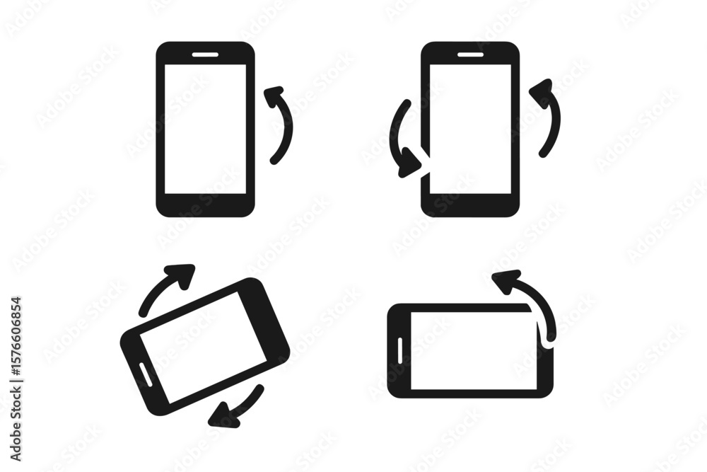 Poster smartphone rotation icon set. mobile device rotate symbols for app interface, screen orientation cha