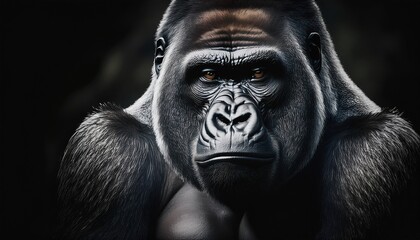 mystical gorilla portait in dark ambiance