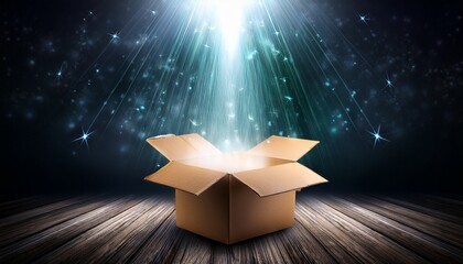 mystical light pouring from an open cardboard box