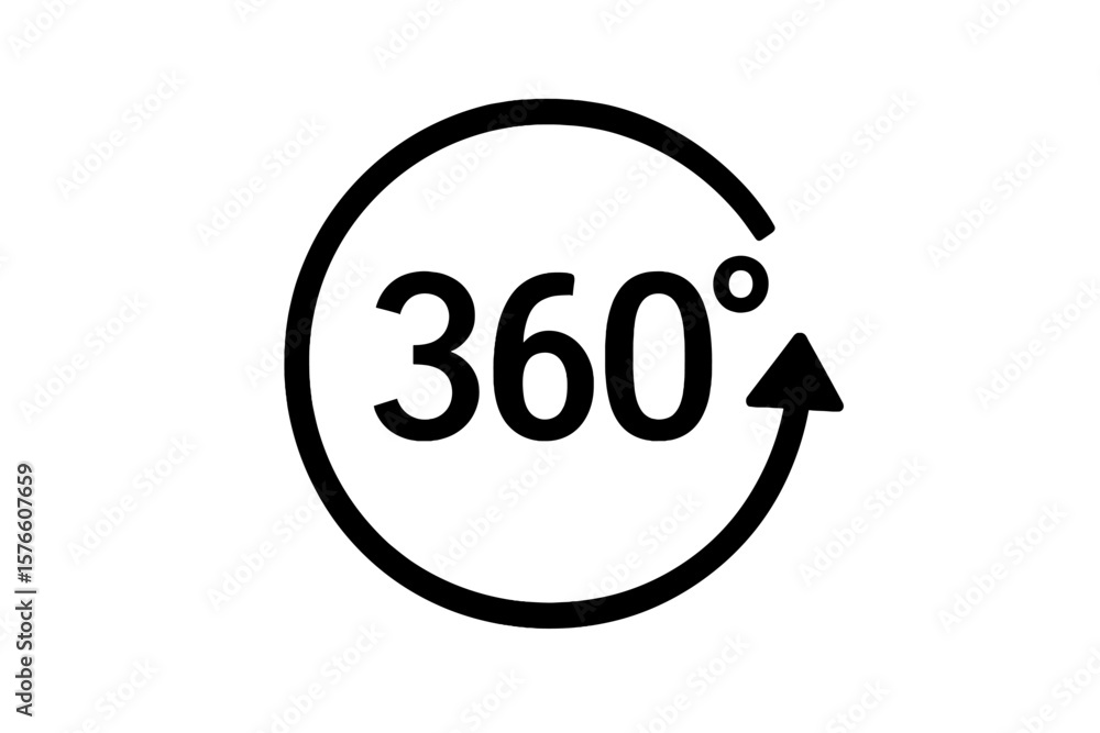Aufkleber 360 degrees icon. circle arrow logo for virtual tour & panoramic view. angle 360 degrees vector sign