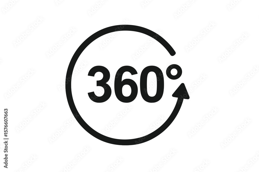 Aufkleber 360 degree view icon with rotation arrow symbol. virtual reality tour sign for immersive experience.