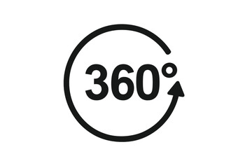 360 degree view icon with rotation arrow symbol. Virtual reality tour sign for immersive experience. Full angle view logo for website and app. Vector illustration concept.