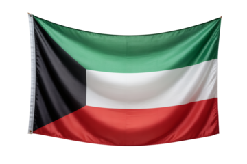 Display of the Kuwaiti national flag, featuring the vibrant colors of green, white, red and black, a symbol of patriotism and heritage, transparent background