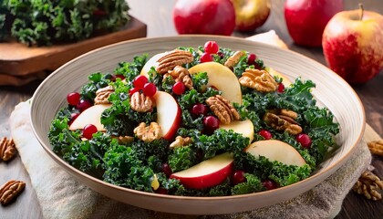 a delightful kale and apple salad with walnuts and cranberries for a healthy meal