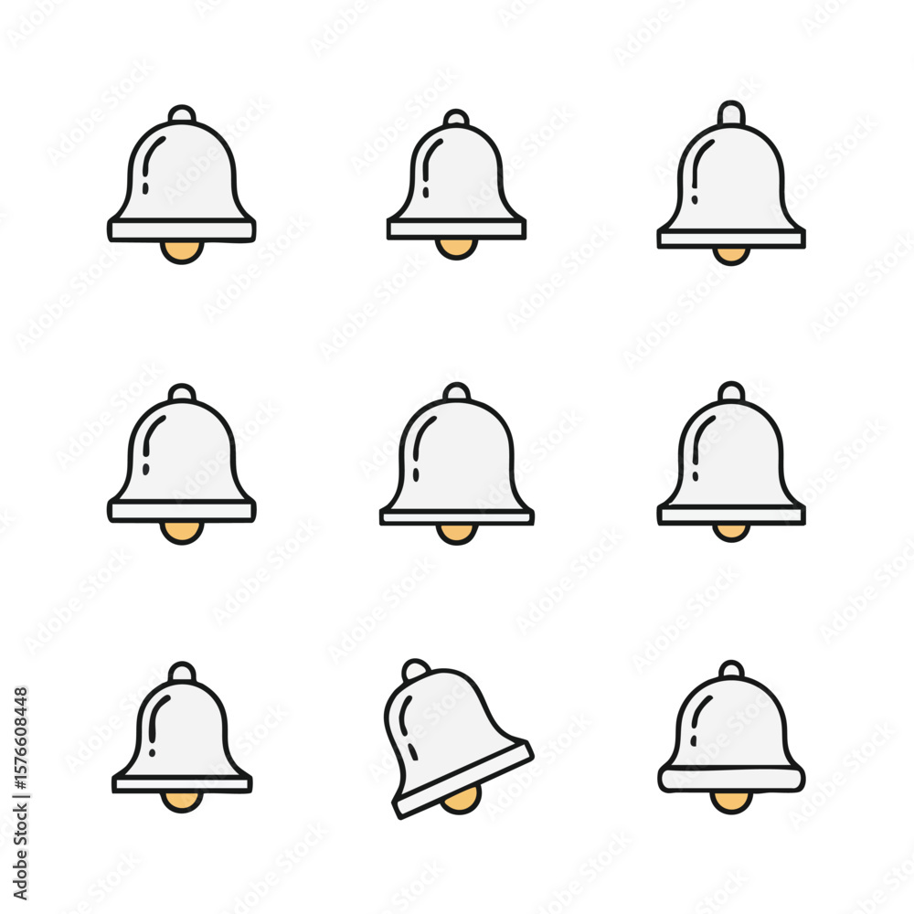 Aufkleber a set of minimalist notification bell icons in clean line art and flat design on a white background.