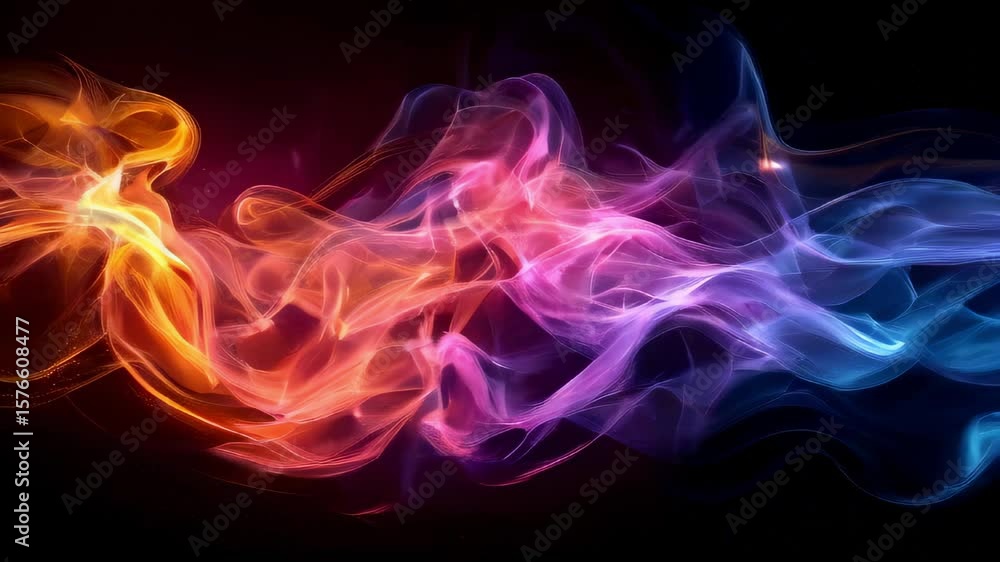 Poster a mesmerizing display of vibrant hues intertwines against a deep black backdrop. the fluid motion cr