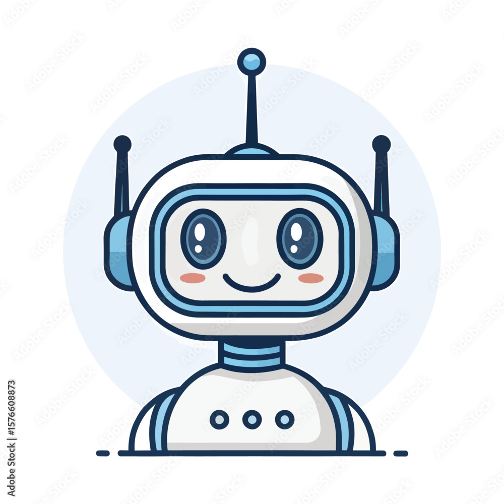 Poster smiling robot: this illustration showcases a friendly robot. its endearing expression and cute desig
