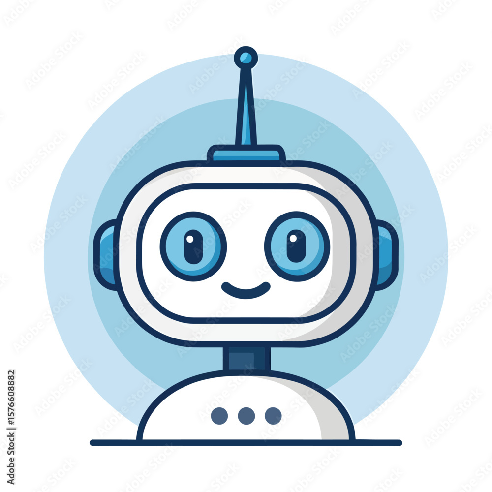 Poster friendly robot icon: a cheerful robot design with a modern and approachable aesthetic, perfect for c