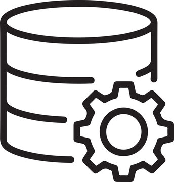 Black and white database icon with gear symbol on white background server storage