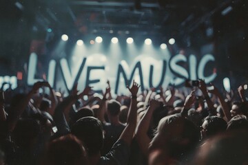 Live music grunge background. Inscription live music in the background in grunge style