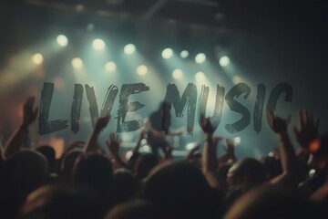 Live music grunge background. Inscription live music in the background in grunge style