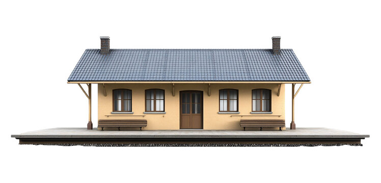 Train Station for Rail Travel and Transportation - Isolated on White Background