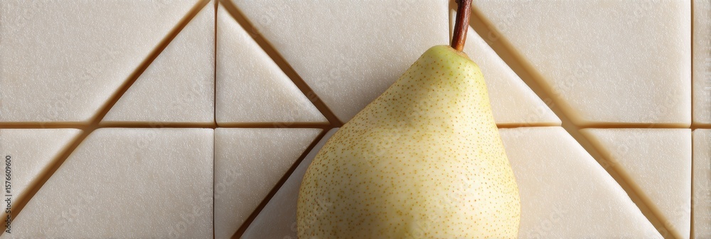 Poster abstract pear slice arranged on geometric tiles with a clean background showcasing the unique patter