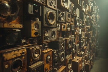 Obraz premium Wall of retro vintage style Music sound speakers