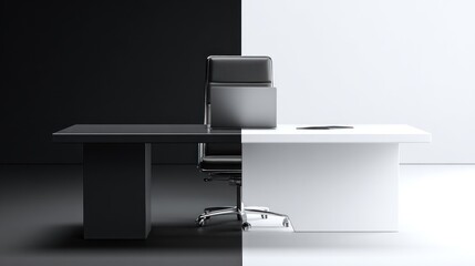 Split office desk in black and white