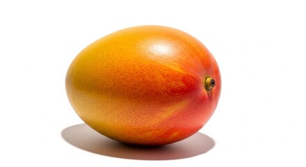 A single ripe mango on a plain white background, natural lighting, high detail