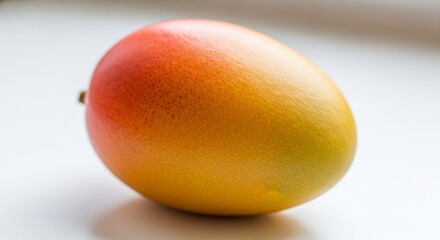 A single ripe mango on a plain white background, natural lighting, high detail