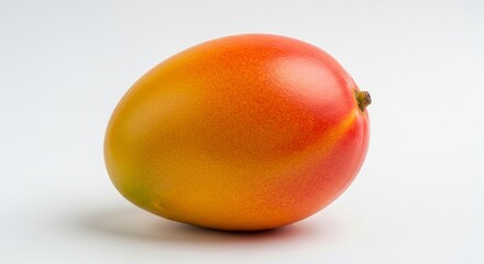 A single ripe mango on a plain white background, natural lighting, high detail