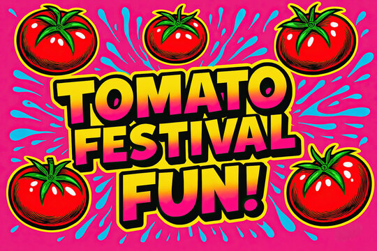 Tomato festival fun with vibrant tomatoes against a pink background
