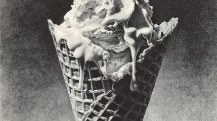 Close-up grayscale ice cream cone