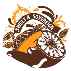 Hand holding citrus fruits with sweet and sovereign branding