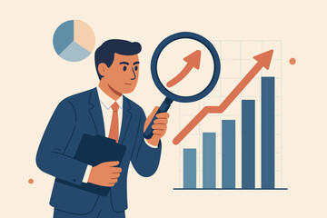 Obraz premium Ambitious businessman analyzing growth, overcoming failure, striving for success, learning from mistakes, business goals, upward progress, financial achievement, motivation concept