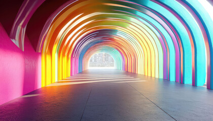 Step into a colorful tunnel interior, rendered in 3D for a visually striking and dynamic environment.