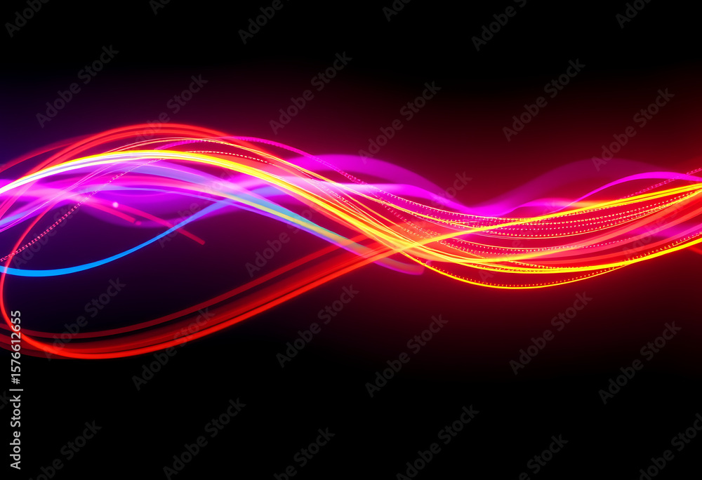 Poster vibrant colorful optic fiber cables form neon waves. abstract 3d ai design with glowing colored stre