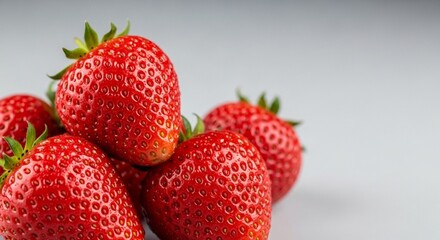 A group of fresh strawberries with water droplets, isolated on neutral grey