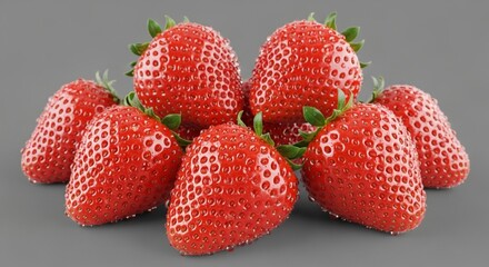 A group of fresh strawberries with water droplets, isolated on neutral grey