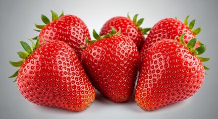 A group of fresh strawberries with water droplets, isolated on neutral grey