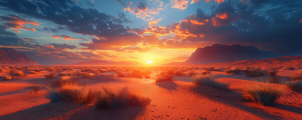 Fototapeta premium Stunning landscape of a desert at sunrise with long shadows and vibrant colors, showcasing nature's beauty