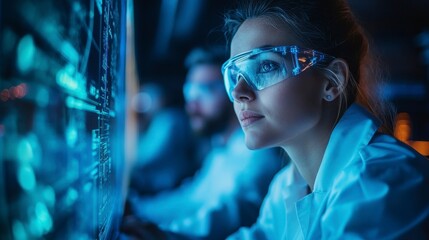 Young Female Scientist Analyzing Data on Screen in Laboratory Setting