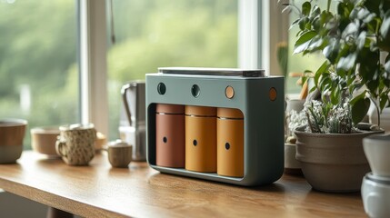 Stylish Modern Kitchen Storage with Colorful Containers on Tabletop