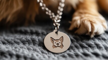 Charming Dog Tag with Corgi Design on Cozy Knit Background