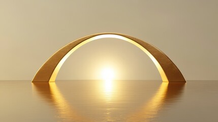 Golden Arch Form Over Water with Sunrise Reflection in Background